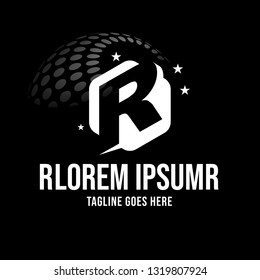 Letter R logo template. Creative logo on hexagonal shape with Flat design style isolated on Black background. Can be use as symbol and icon for your business identity. - Vector Illustration