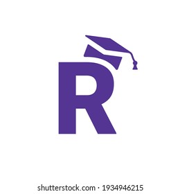 Letter R logo template with graduate cap icon
