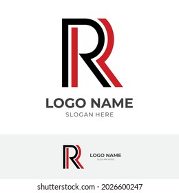 letter R logo template with line red and black color style