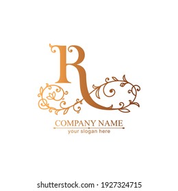 Plantilla de logotipo de carta R. Monnograma, delicado diseño floral. Logo personal. Diseño de vectores.