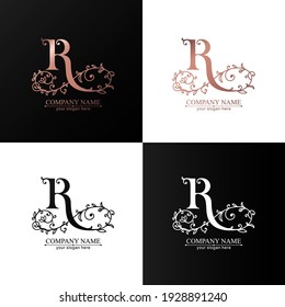 Buchstabe R-Logo-Vorlage. Monnogramm, zartes Blumendesign. Persönliches Logo. Vektordesign.