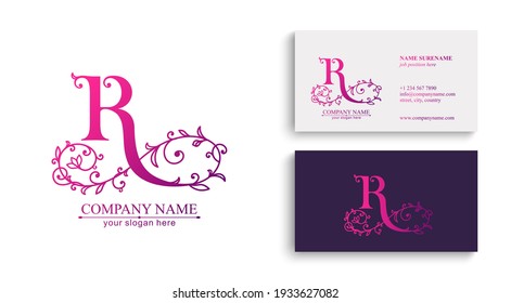 Letter R logo template. Monnogram, delicate floral design. Personal logo. Vector design.