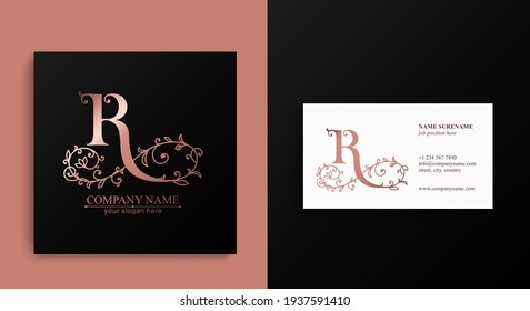 Letter R logo template. Monnogram, delicate floral design. Personal logo. Vector design.