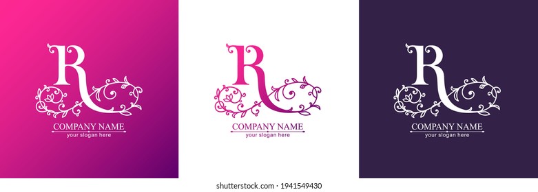 Letter R logo template. Monnogram, delicate floral design. Personal logo. Vector design.