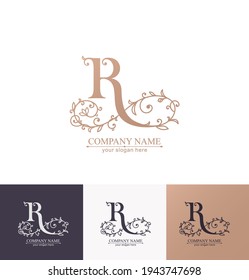 Plantilla de logotipo de carta R. Monnograma, delicado diseño floral. Logo personal. Diseño de vectores.