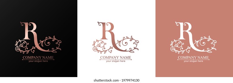 Plantilla de logotipo de carta R. Monnograma, delicado diseño floral. Logo personal. Diseño de vectores.