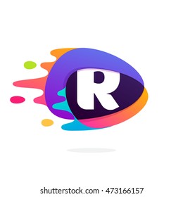 Letter R logo in triangle intersection icon with fast speed lines. Multicolor vector for application, presentation, web page, business card or posters.