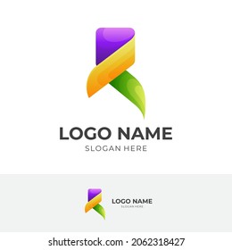 letter R logo vector with 3d colorful style