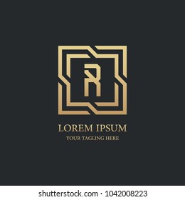 letter r logo vector design. geometric luxury gold symbol icon template.