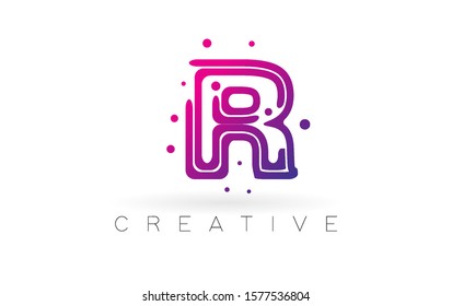 Letter R logo. Vector Design with Dots