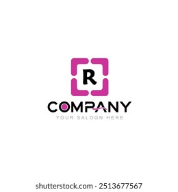 Letter R Logo Vector Design Illustration with Company Name and Your Text Here Logo Template on white background.