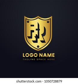 Letter A and Letter R Logo Vector with Gold Emblem Shield Design.