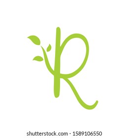 Letter R Logo Vector With ornament Leaf 001