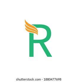 Logo de la carta R con ilustración de diseño de icono de ala