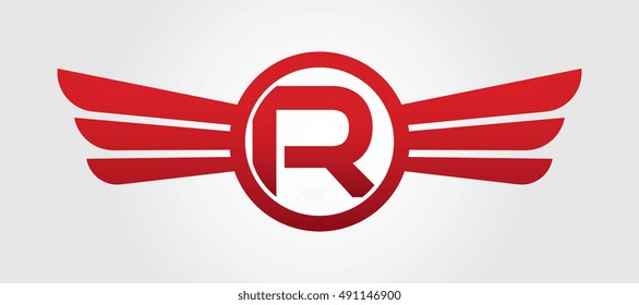 Letter R  Logo Winged Red Color