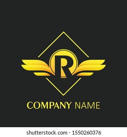 letter R logo with wings design element concept