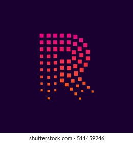 Letter R logo.Dots logo colorful,pixel shape logotype vector design