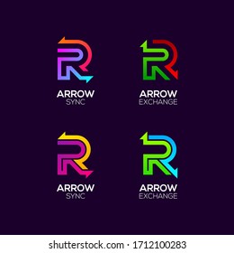 Letter R logotype with Arrows two directions concept, Financial Investment and Exchange logo, Reload Refresh Sync Symbol for your Business Company and Corporate identity Vector illustration