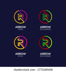 Letter R logotype with Arrows two directions connect Circle shapes, Financial Investment and Exchange logo, Reload Sync Symbol for your Business Company and Corporate identity