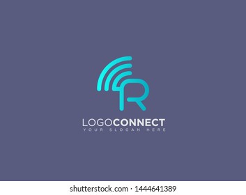 Letter R logotype blue and grey color,Technology and digital abstract connection. Wifi vector logo