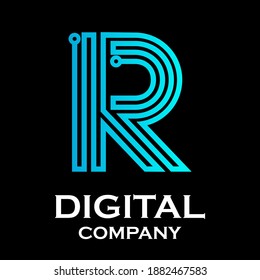 Letter r logotype gradient blue color with dot,Technology and digital abstract suitable for your business