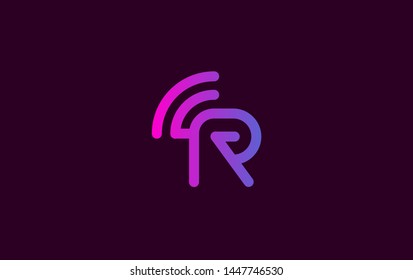 Letter R logotype purple and pink color,Technology and digital abstract connection. Wifi vector logo