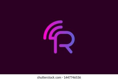 Letter R logotype purple and pink color,Technology and digital abstract connection. Wifi vector logo
