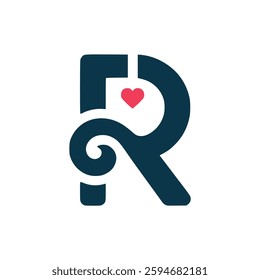 letter R with love logo vector illustration template design