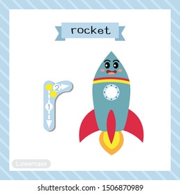 Letter R Lowercase Cute Children Colorful Transportations ABC Alphabet Tracing Flashcard Of Rocket For Kids Learning English Vocabulary And Handwriting Vector Illustration.