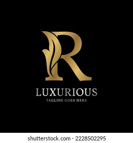 letter R luxurious leaf initial vector logo design element