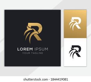 Letter R with luxury abstract eagle logo template 