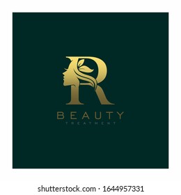 Letter R Luxury Beauty Face Logo Design Vector