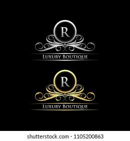 Letter R Luxury Boutique Silver and Gold Logo 