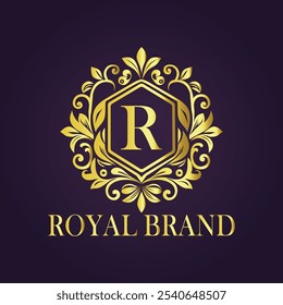 Letra R concepto de logotipo de oro de lujo