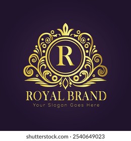 Letra R concepto de logotipo de oro de lujo