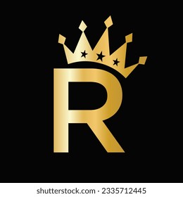 Letter R Luxury Logo With Crown Symbol. Crown Logotype Template