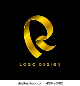 Letter "R" luxury logo design. Gold ribbon.