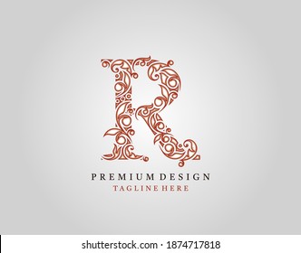 Letter R Luxury logo icon, Elegant flourishes ornament monogram design vector.