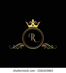 Letter R Luxury Logo. Monogram design elements, graceful template. Calligraphic elegant badge design. Business sign for Royalty, Letter Stamp, Boutique, Cafe, Hotel, Heraldic, Jewelry.