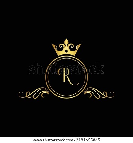 Letter R Luxury Logo. Monogram design elements, graceful template. Calligraphic elegant badge design. Business sign for Royalty, Letter Stamp, Boutique, Cafe, Hotel, Heraldic, Jewelry.