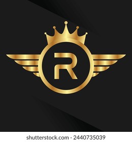 Letter R Luxury royal wing crest Gold color, Victory logo, crest logo, wing logo, vector logo template