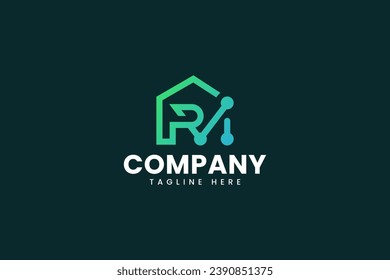 letter R M with home and tech element logo design for business and consulting company