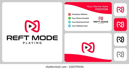 Letter R M monogram video logo design with business card template.