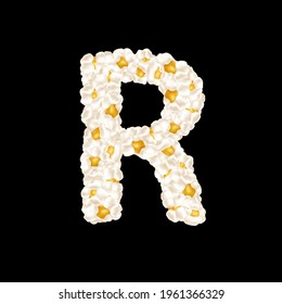 The letter R made up of airy popcorn. Vector illustration