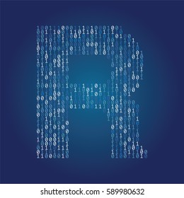 Letter R made from binary code data