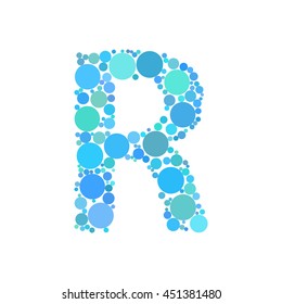 Letter R made from dots. Circle fill effect. Vector illustration.