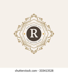 The letter R made in modern line style vector. Luxury elegant frame ornament and ethnic tribal elements. Example designs for Cafe, Hotel, Jewelry, Fashion, Restaurant 