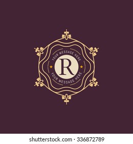 The letter R made in modern line style vector. Luxury elegant frame ornament and ethnic tribal elements. Example designs for Cafe, Hotel, Jewelry, Fashion, Restaurant 