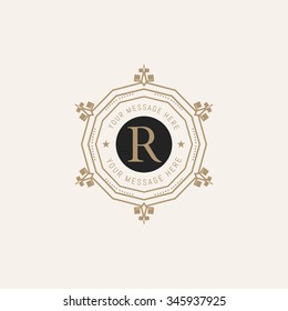 The letter R made in modern line style vector. Luxury elegant frame ornament and ethnic tribal elements. Example designs for Cafe, Hotel, Jewelry, Fashion, Restaurant 