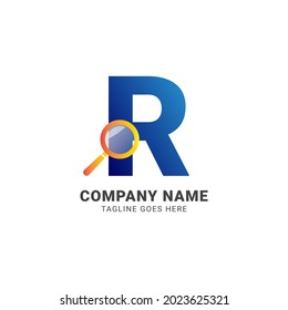 letter R magnifying glass company logo vector design element